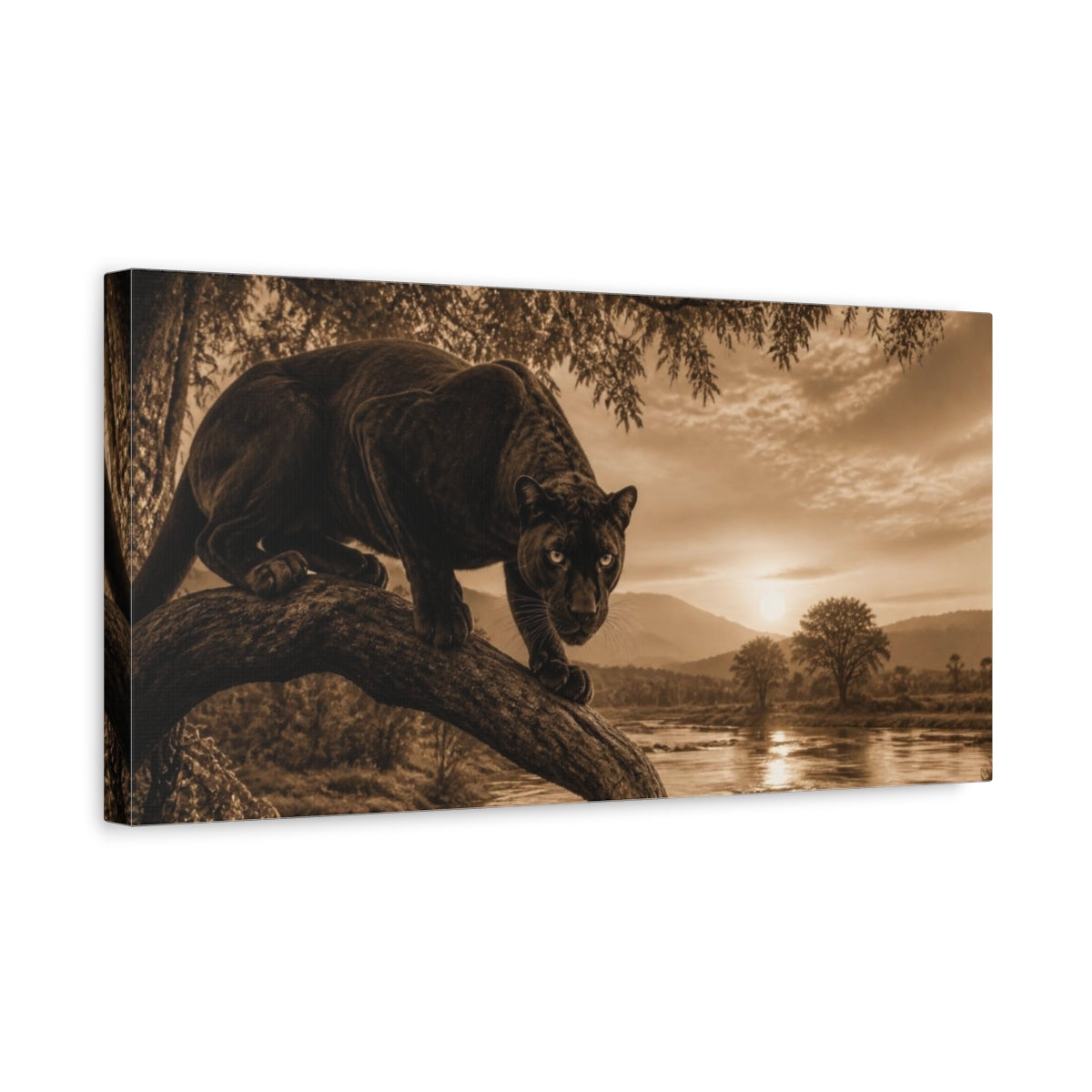 Side Mockup 3. Animals Black Panther At Sunset shown as canvas print
