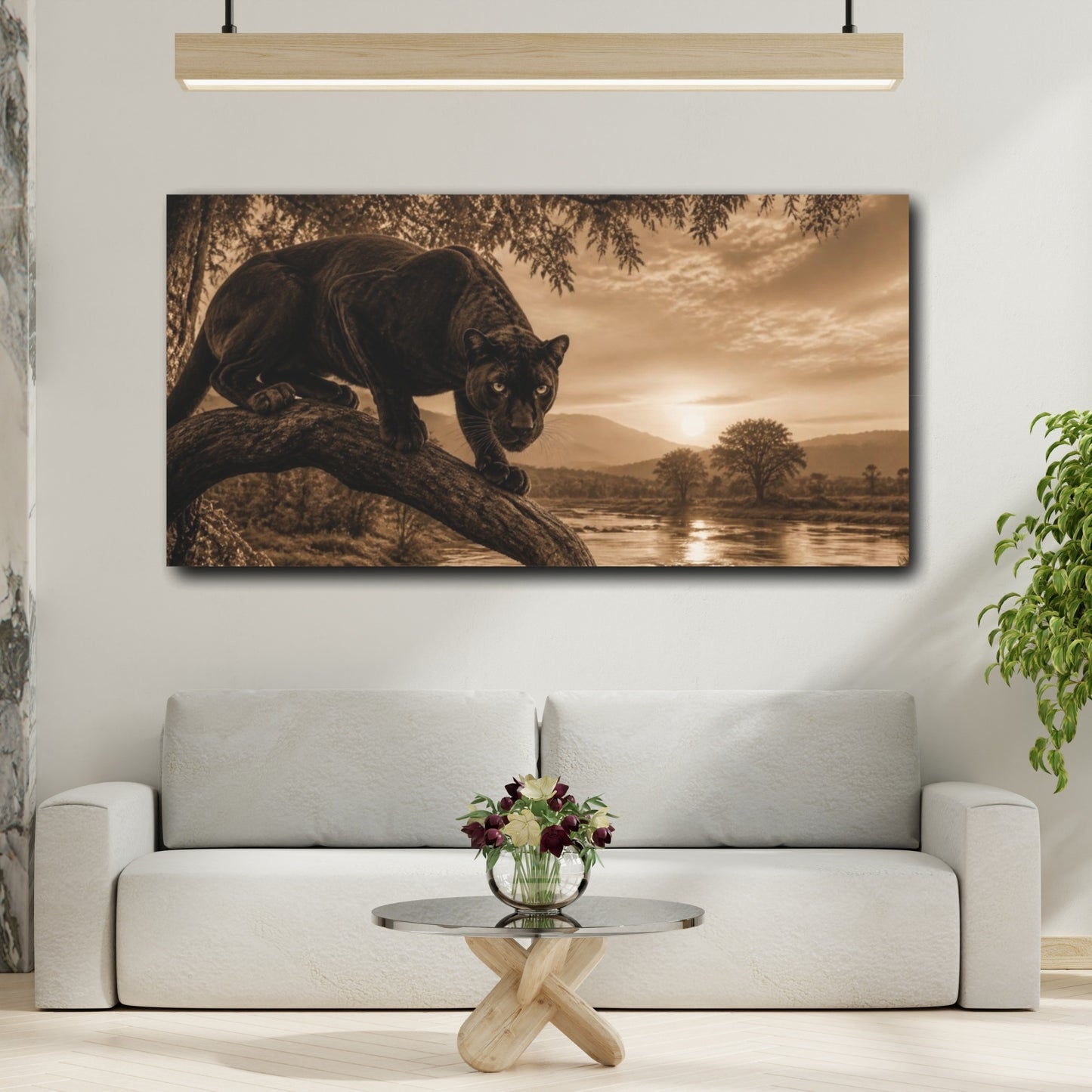 Mockup 2. Animals Black Panther At Sunset shown as canvas print