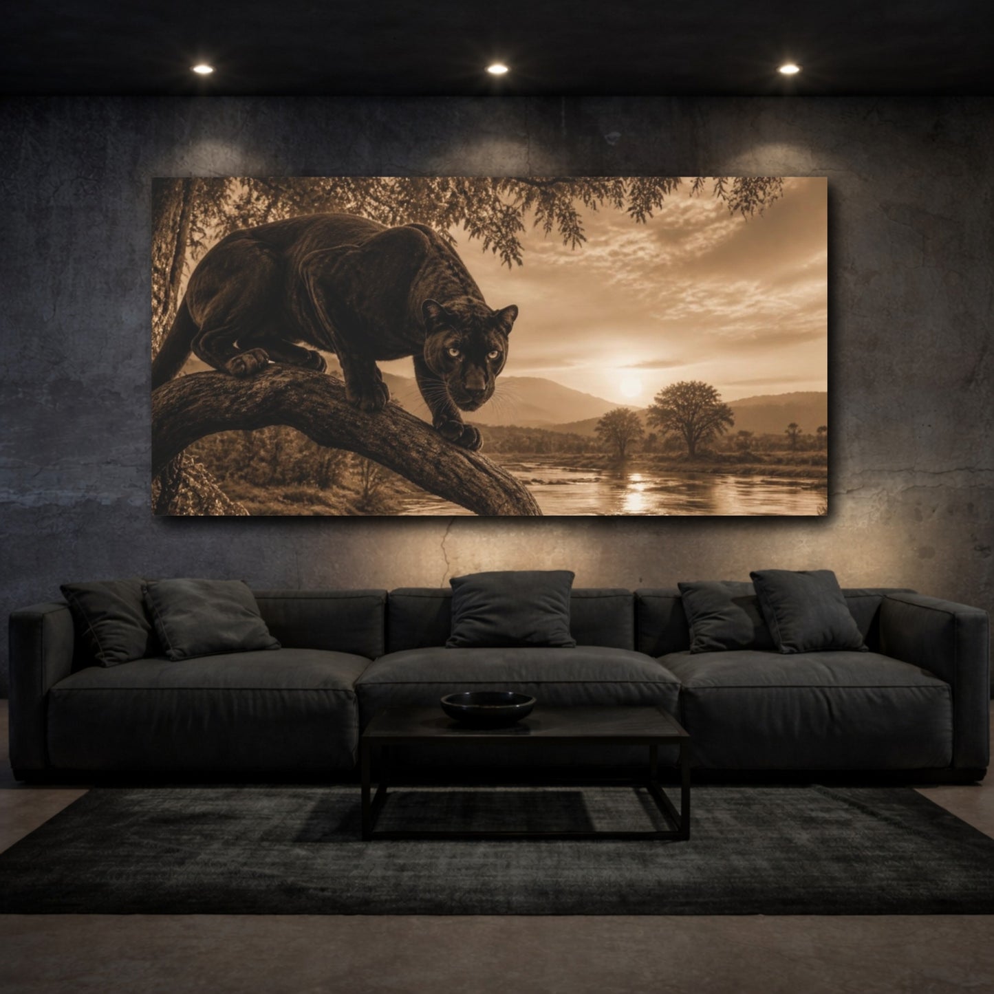 Mockup 3. Animals Black Panther At Sunset shown as canvas print