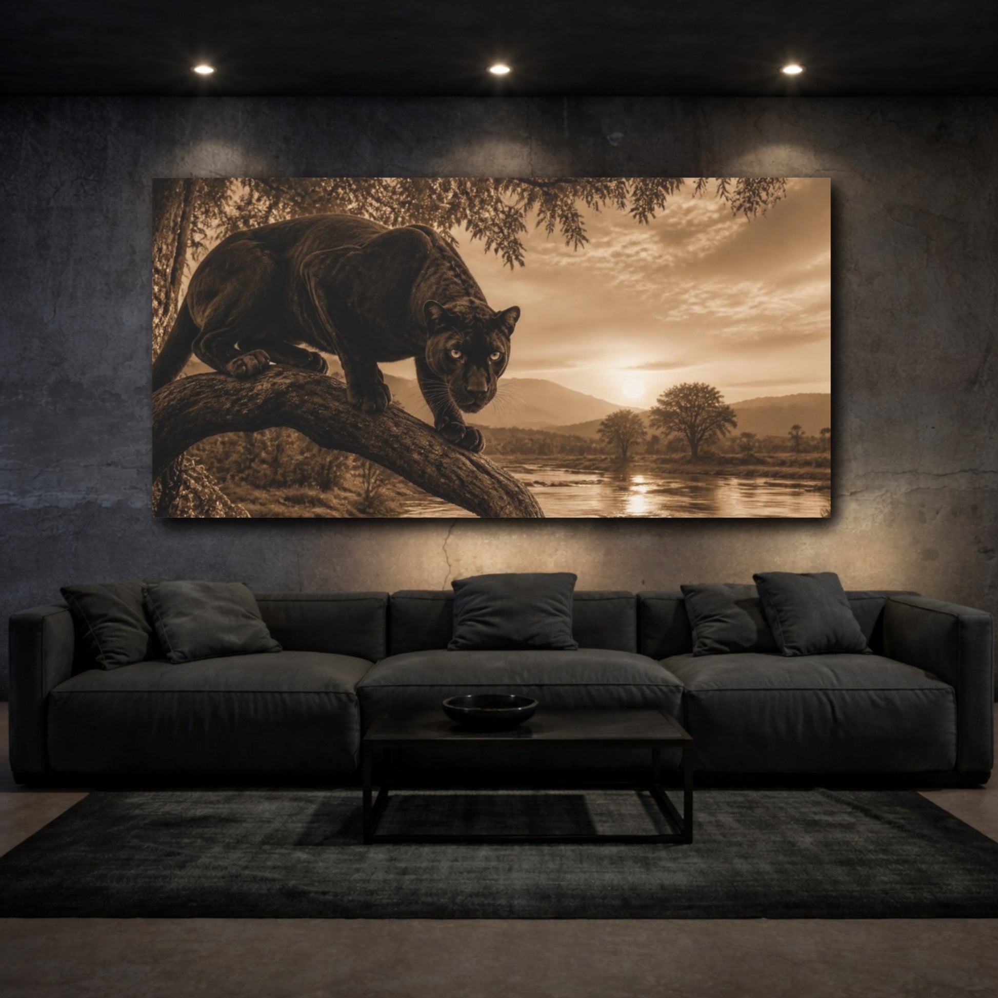 Mockup 3. Animals Black Panther At Sunset shown as canvas print