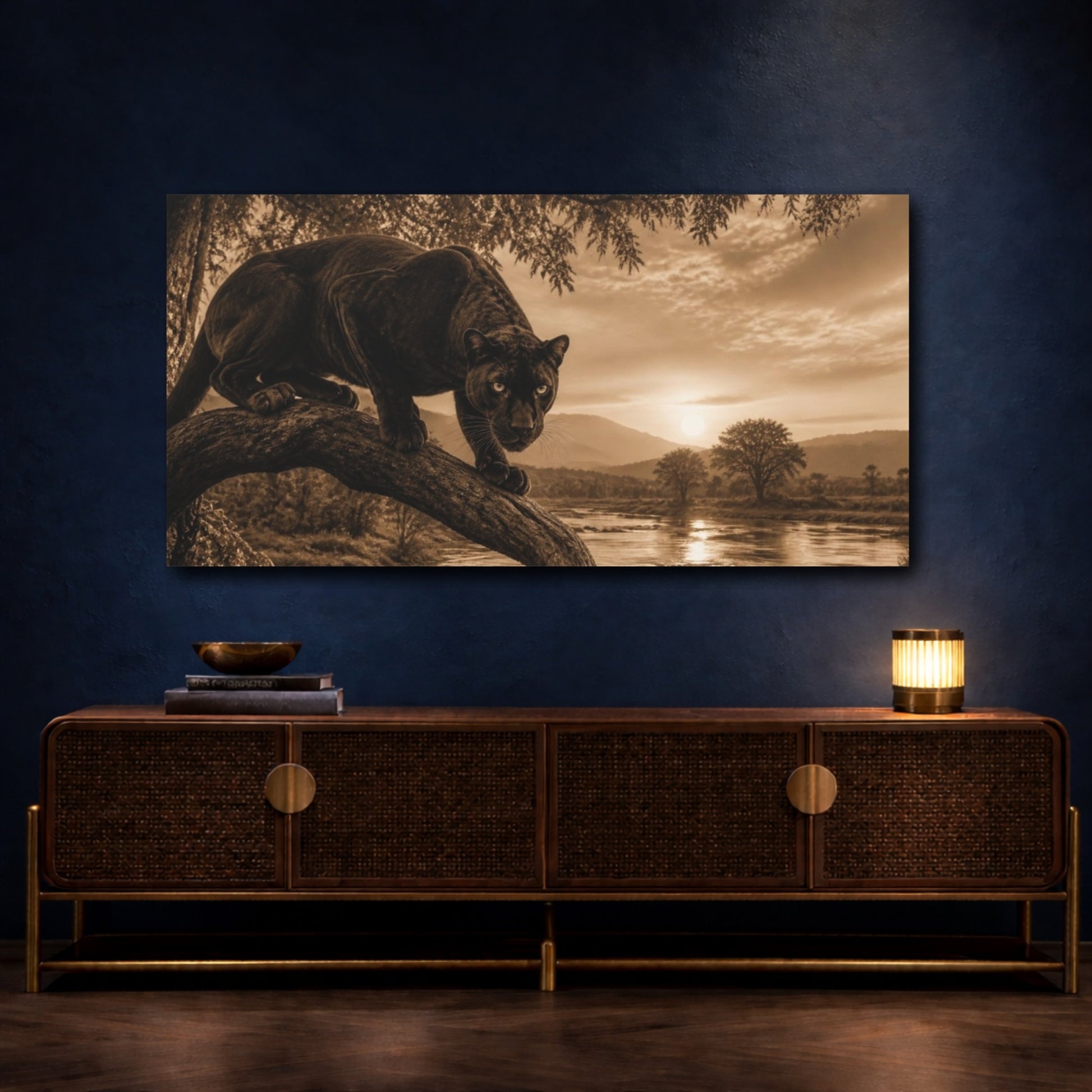 Mockup 4. Animals Black Panther At Sunset shown as canvas print