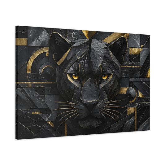 Main Mockup. Animals Black Panther Black Gold Panther shown as stretched canvas wall art