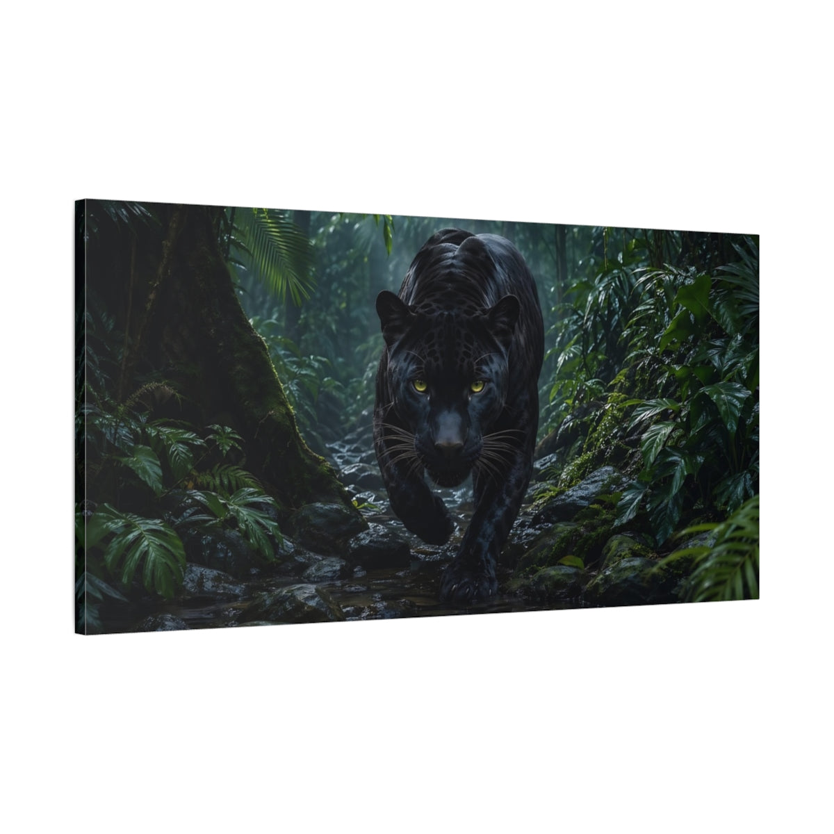 Main Mockup. Animals Black Panther Black Panther Jungle shown as stretched canvas wall art