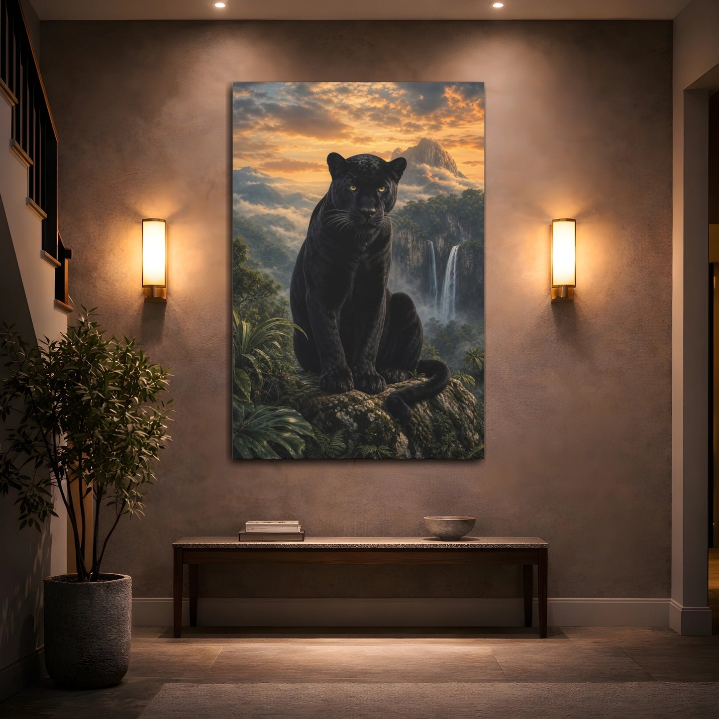 Mockup 2. Animals Black Panther Black Panther Jungle shown as stretched canvas wall art