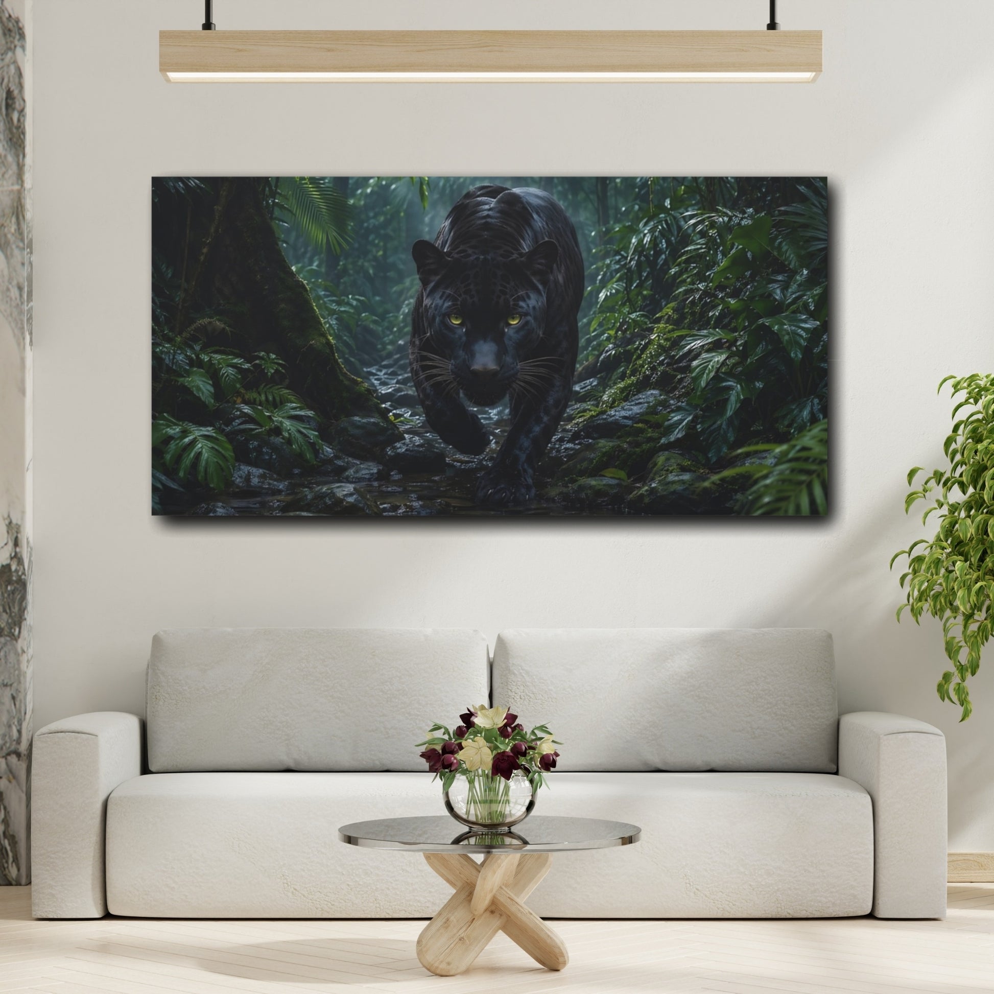 Mockup 3. Animals Black Panther Black Panther Jungle shown as stretched canvas wall art