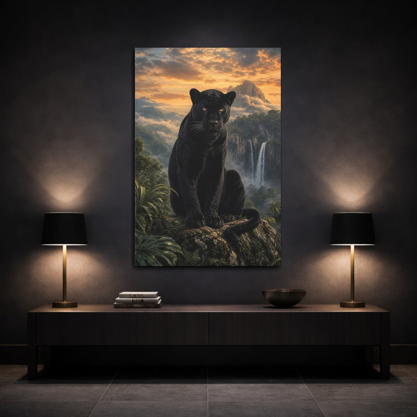 Mockup 3. Animals Black Panther Black Panther Jungle shown as stretched canvas wall art