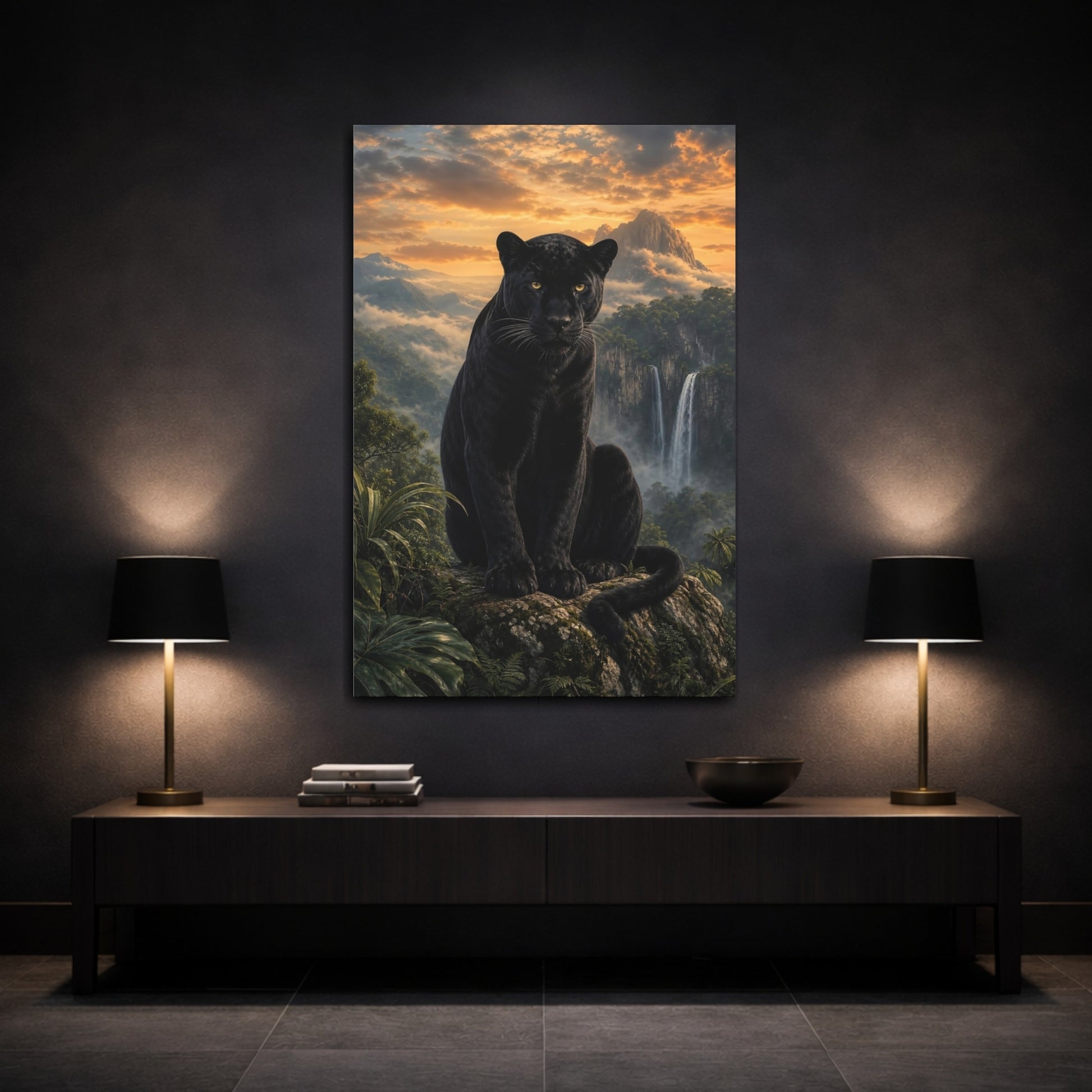 Mockup 3. Animals Black Panther Black Panther Jungle shown as stretched canvas wall art