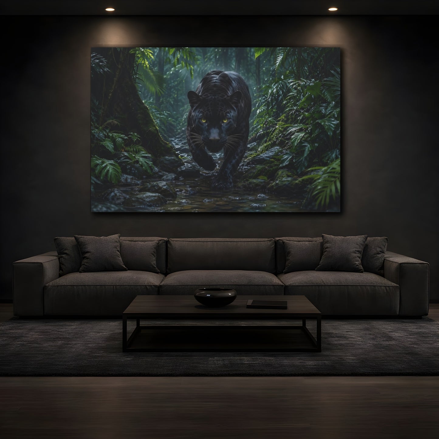 Mockup 3. Animals Black Panther Black Panther Jungle shown as stretched canvas wall art