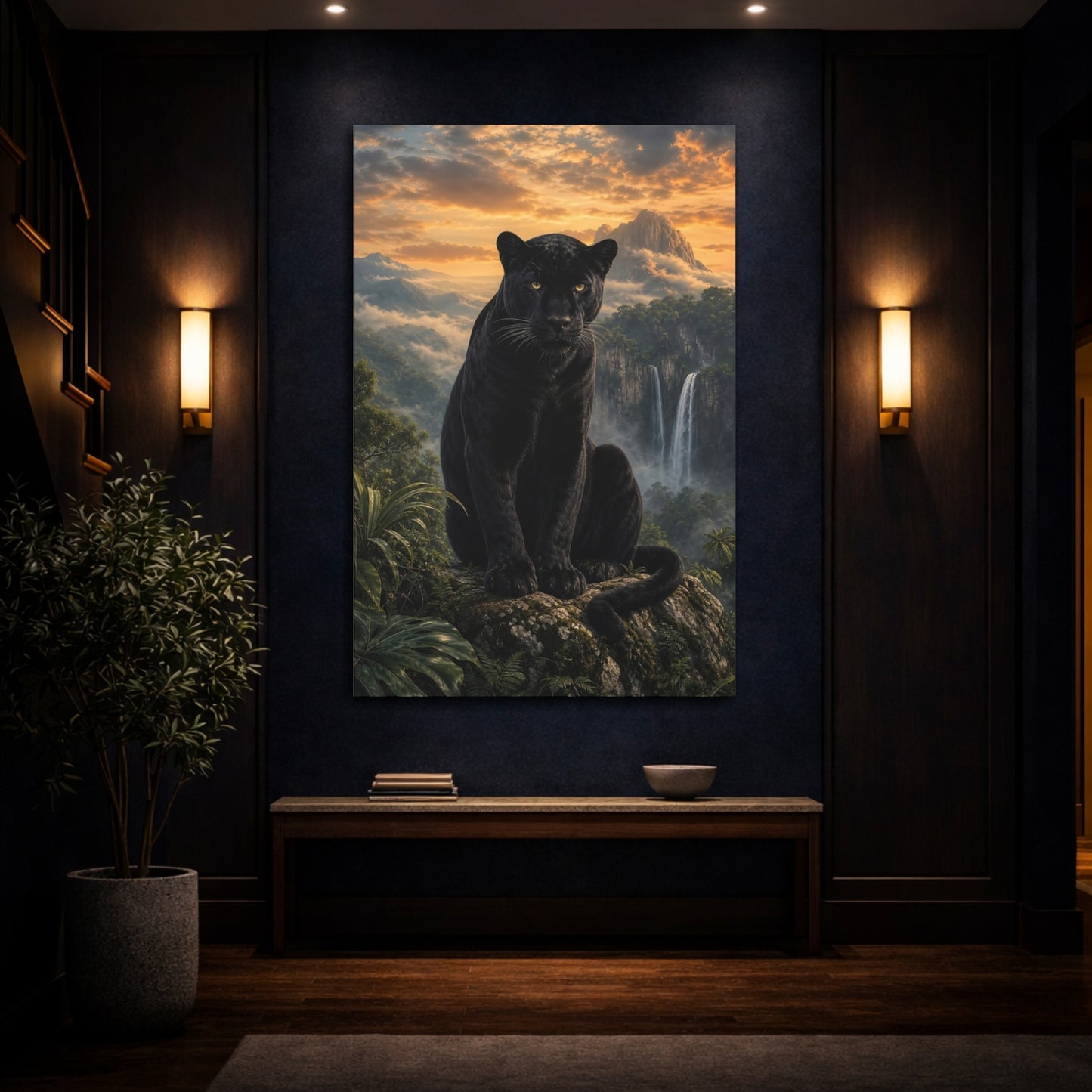 Mockup 4. Animals Black Panther Black Panther Jungle shown as stretched canvas wall art