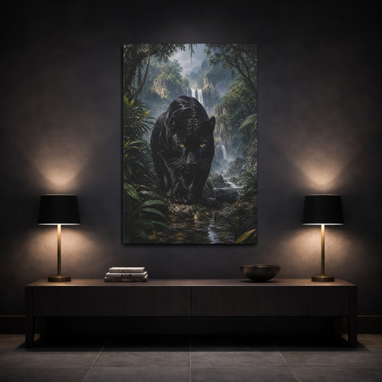 Mockup 3. Animals Black Panther Black Panther shown as stretched canvas wall art