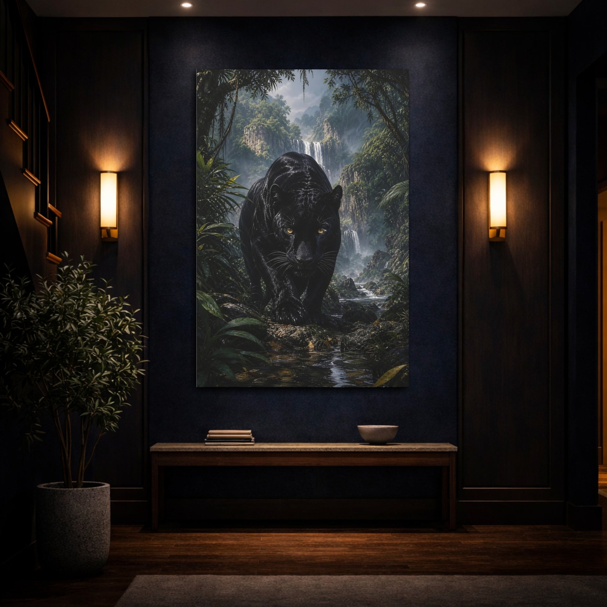 Mockup 4. Animals Black Panther Black Panther shown as stretched canvas wall art