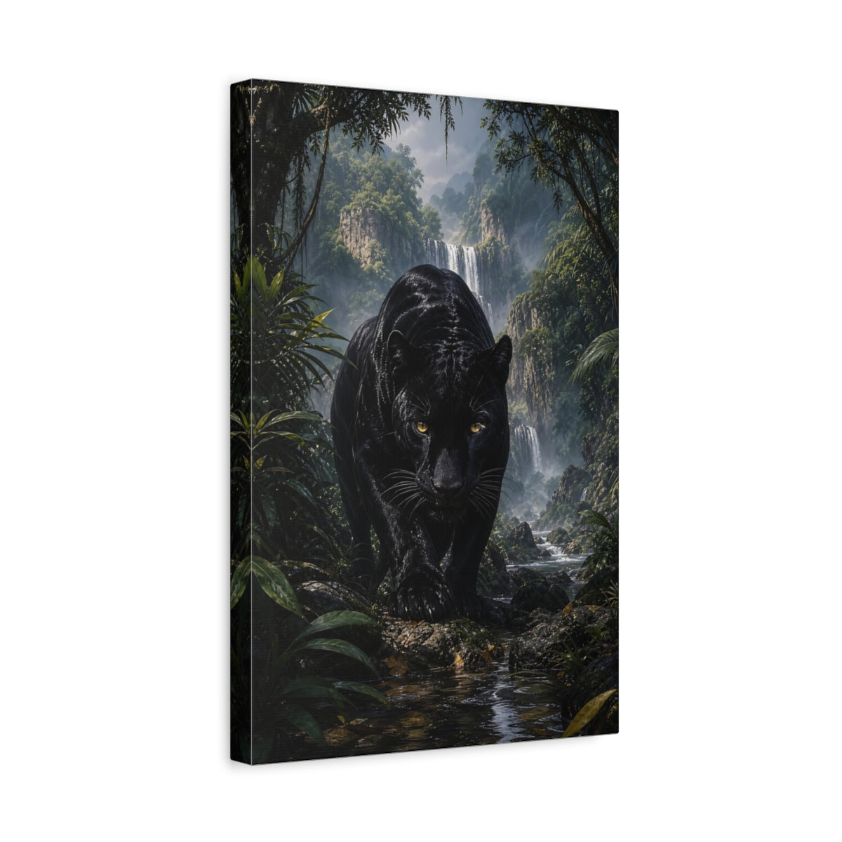 Side Mockup 4. Animals Black Panther Black Panther shown as stretched canvas wall art