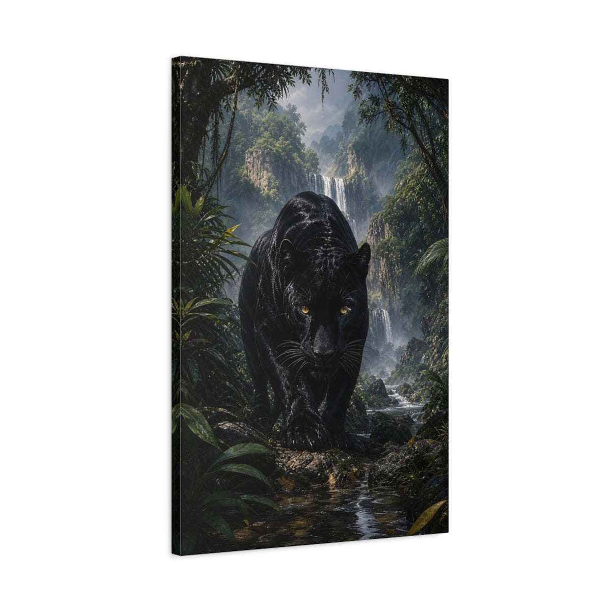 Side Mockup 2. Animals Black Panther Black Panther shown as stretched canvas wall art