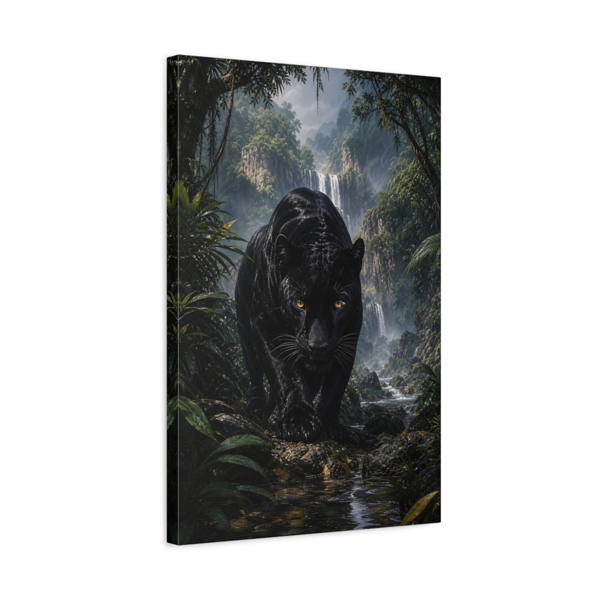 Side Mockup 3. Animals Black Panther Black Panther shown as stretched canvas wall art