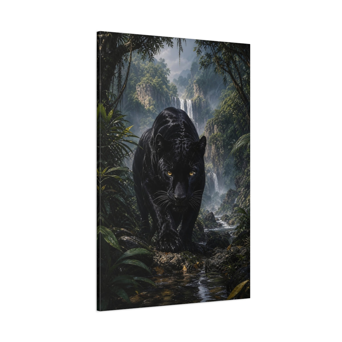 Side Mockup 1. Animals Black Panther Black Panther shown as stretched canvas wall art