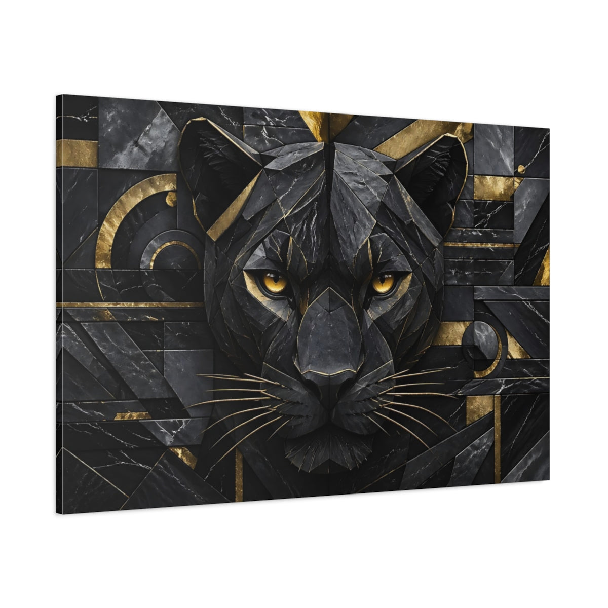 Side Mockup 1. Animals Black Panther Black Gold Panther shown as stretched canvas wall art