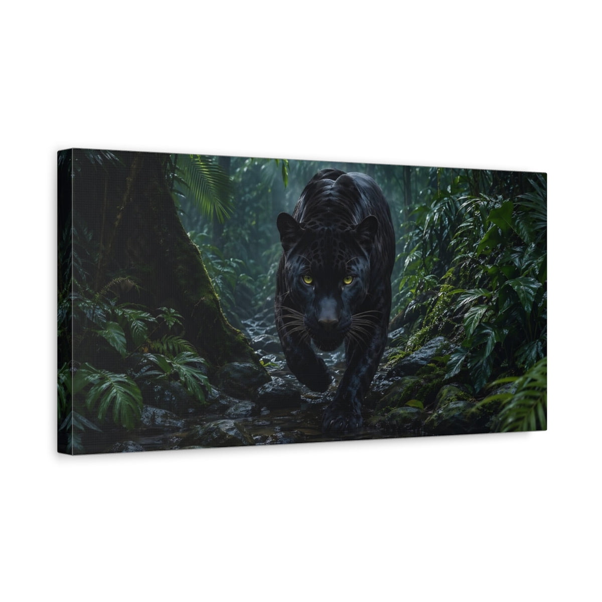 Side Mockup 3. Animals Black Panther Black Panther Jungle shown as stretched canvas wall art