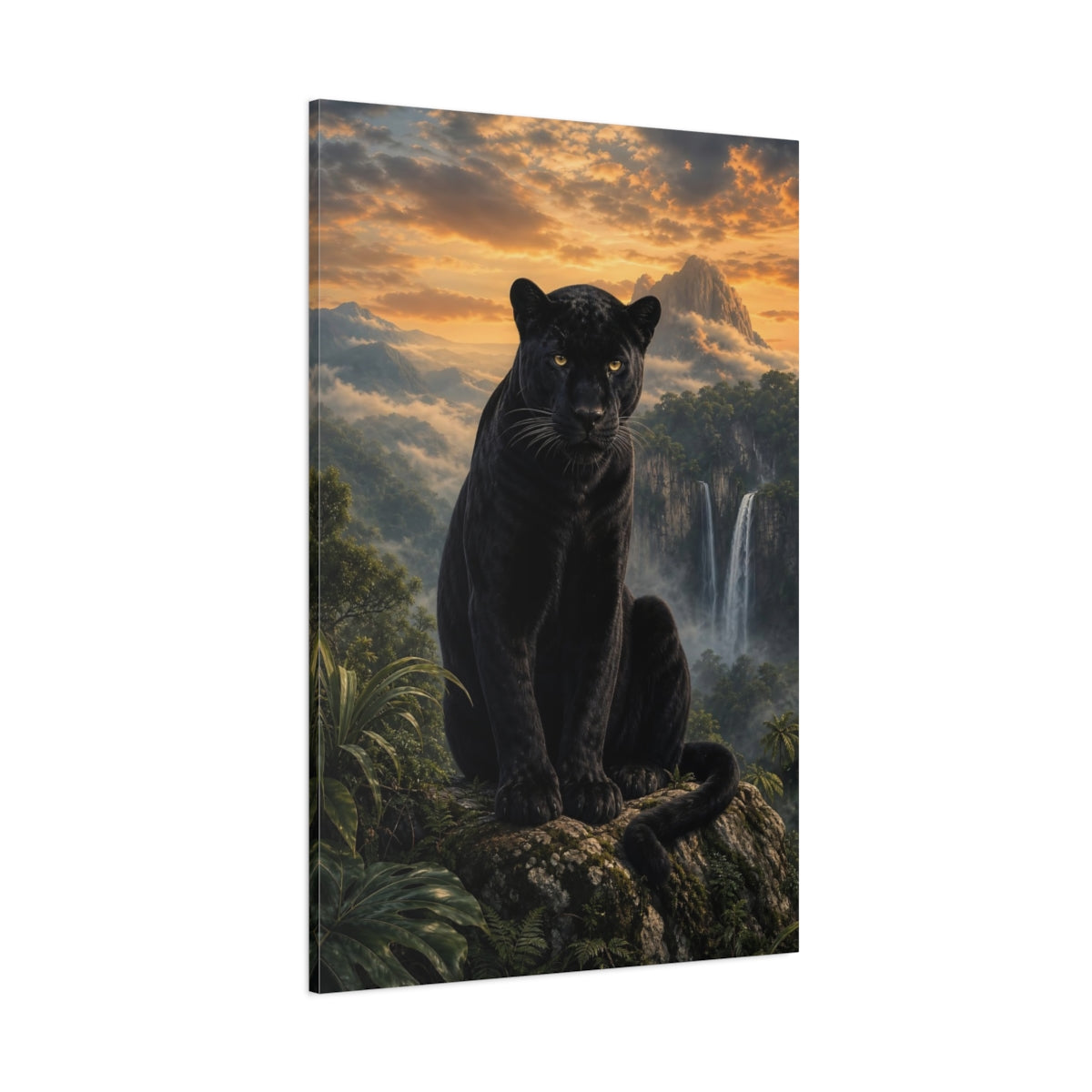 Side Mockup 1. Animals Black Panther Black Panther Jungle shown as stretched canvas wall art