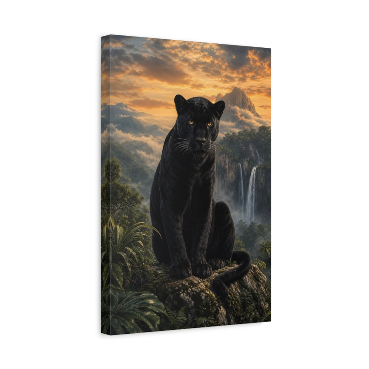 Side Mockup 4. Animals Black Panther Black Panther Jungle shown as stretched canvas wall art