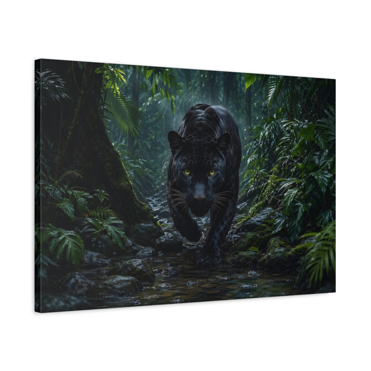 Side Mockup 2. Animals Black Panther Black Panther Jungle shown as stretched canvas wall art