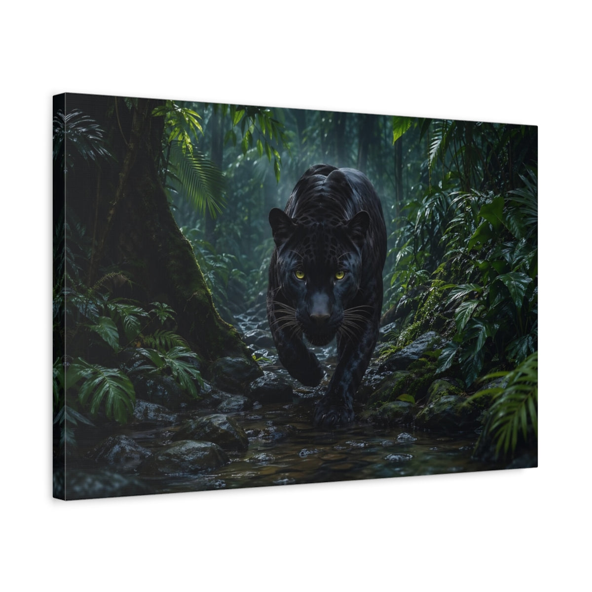 Side Mockup 3. Animals Black Panther Black Panther Jungle shown as stretched canvas wall art