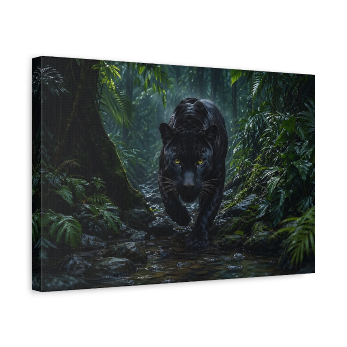 Side Mockup 4. Animals Black Panther Black Panther Jungle shown as stretched canvas wall art