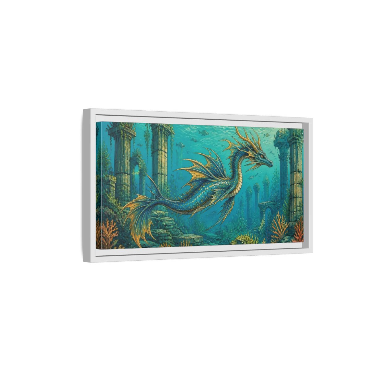 Side Mockup 6. Animals Blue Sea Dragon shown as framed canvas print