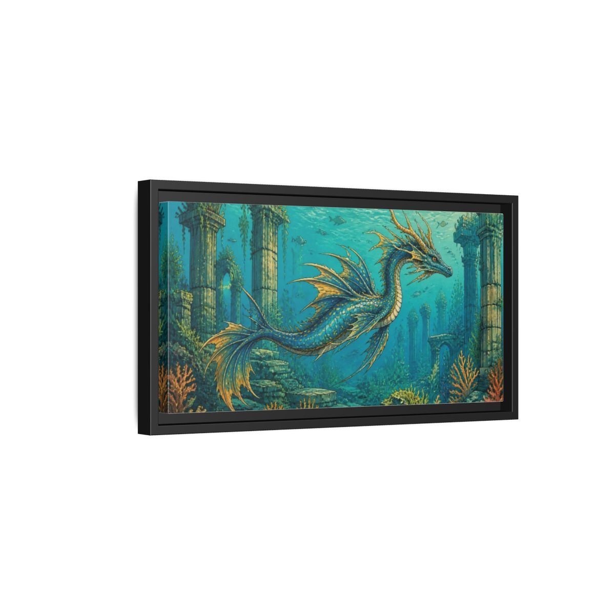 Side Mockup 8. Animals Blue Sea Dragon shown as framed canvas print