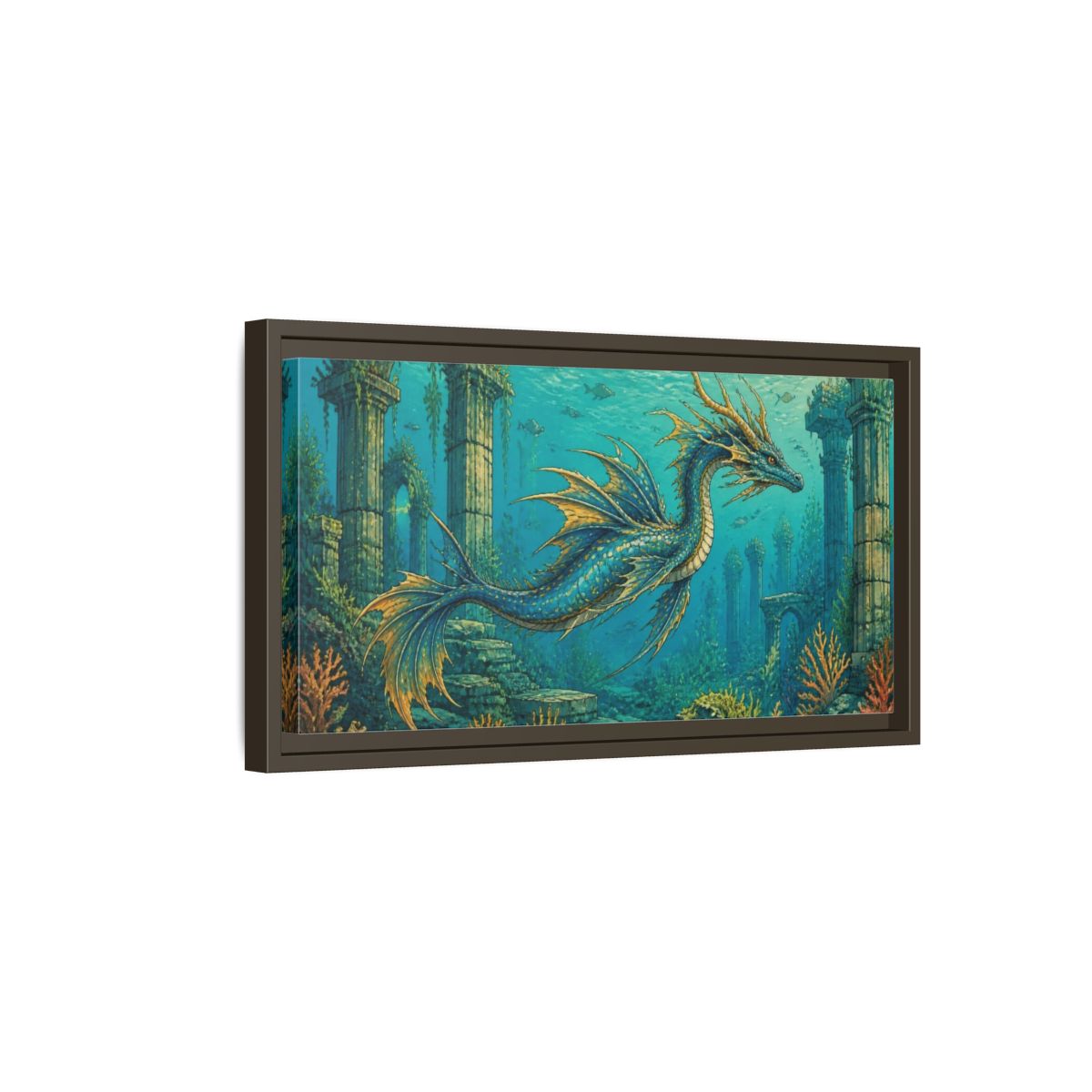 Side Mockup 7. Animals Blue Sea Dragon shown as framed canvas print