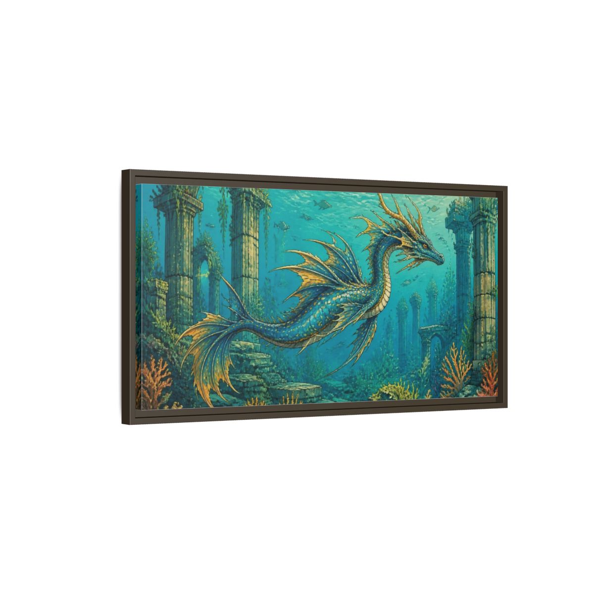 Main Mockup. Animals Blue Sea Dragon shown as framed canvas print