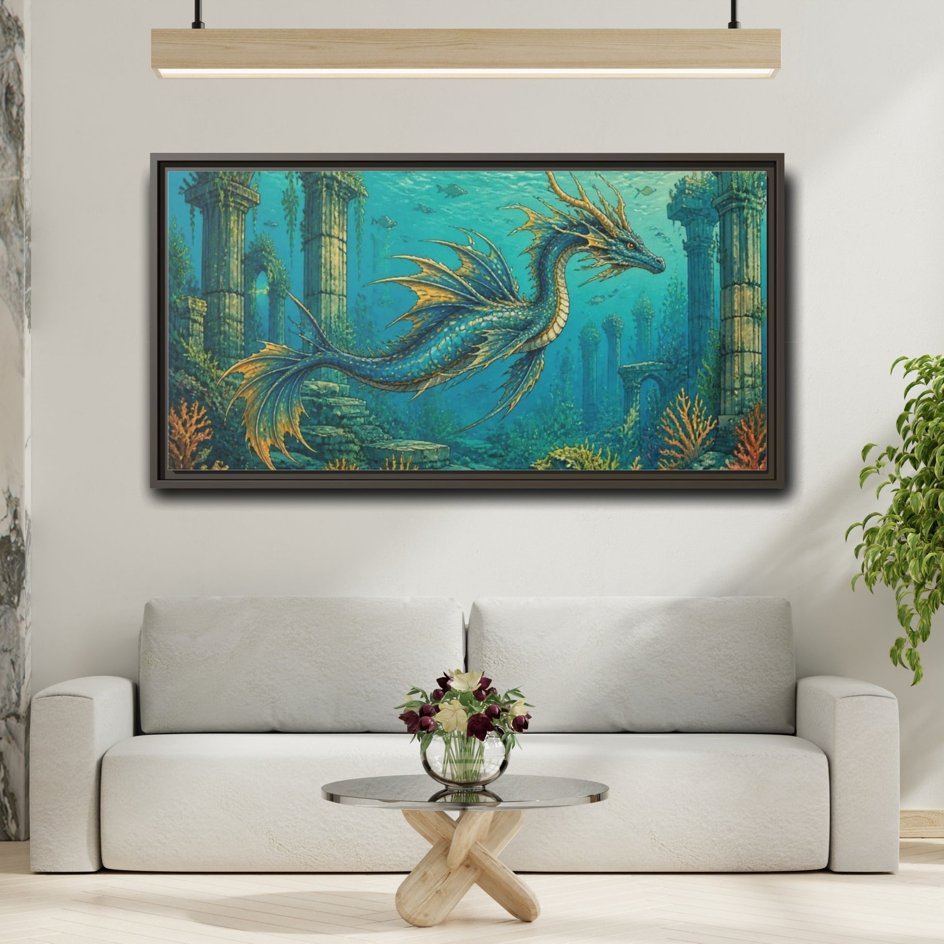 Mockup 2. Animals Blue Sea Dragon shown as framed canvas print