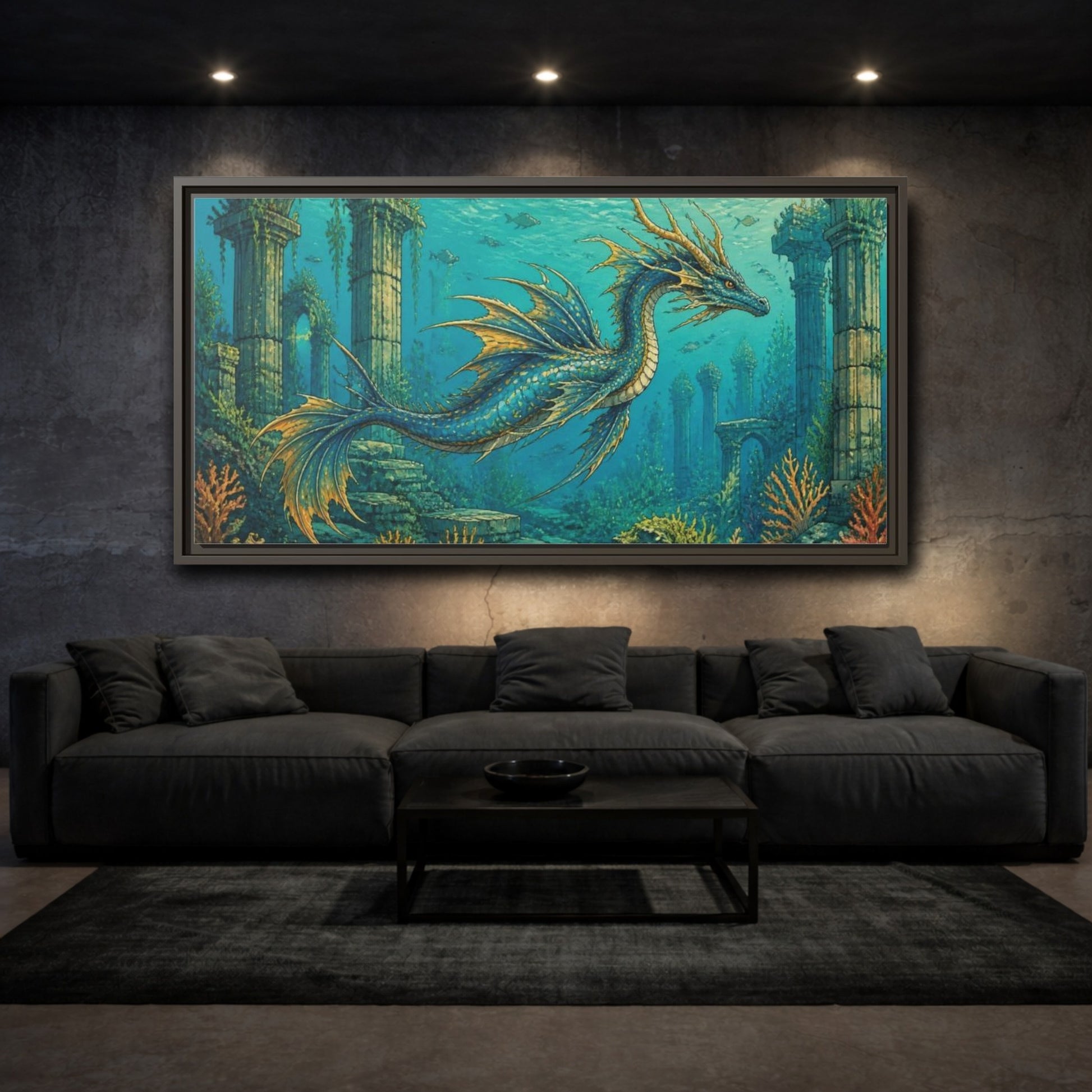 Mockup 3. Animals Blue Sea Dragon shown as framed canvas print