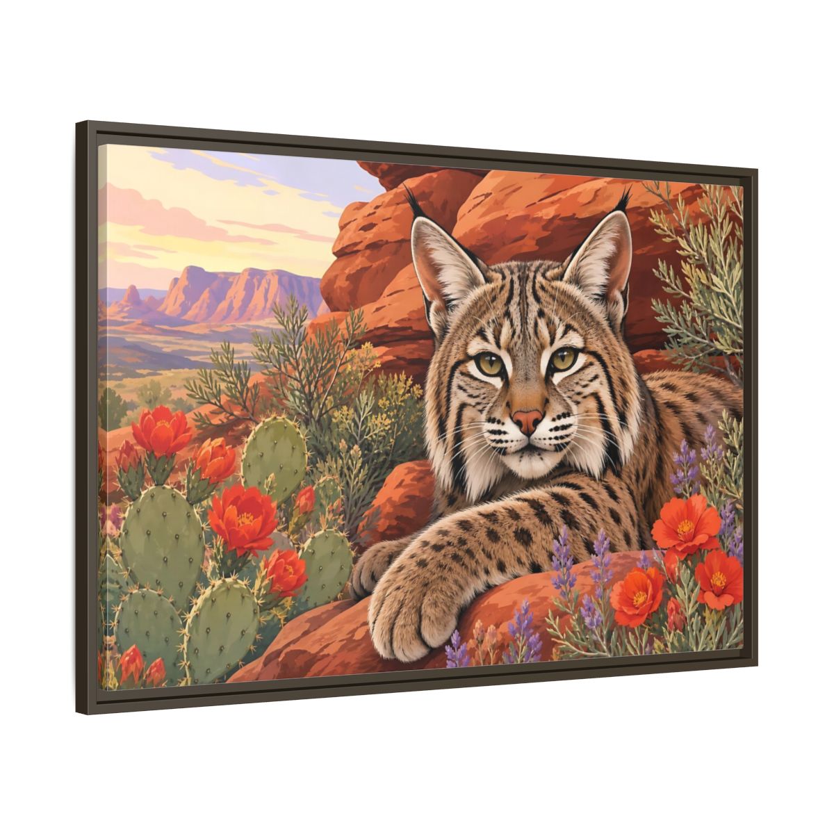 Main Mockup. Animals Bobcat Bobcat Desert shown as stretched canvas wall art