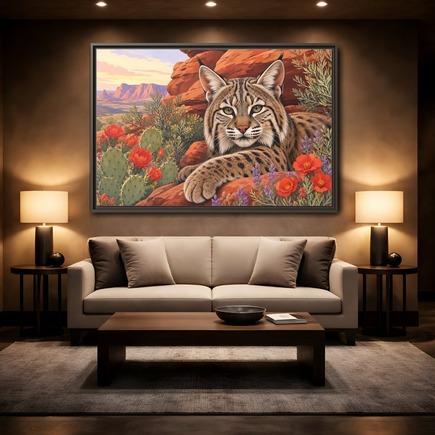 Mockup 2. Animals Bobcat Bobcat Desert shown as stretched canvas wall art