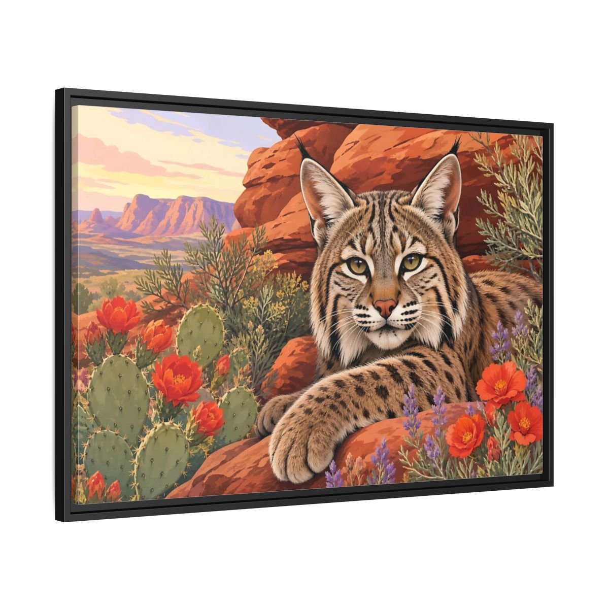 Animals Bobcat Desert Framed Canvas Print – Realistic Living Room, Large Wall - YesArtYes