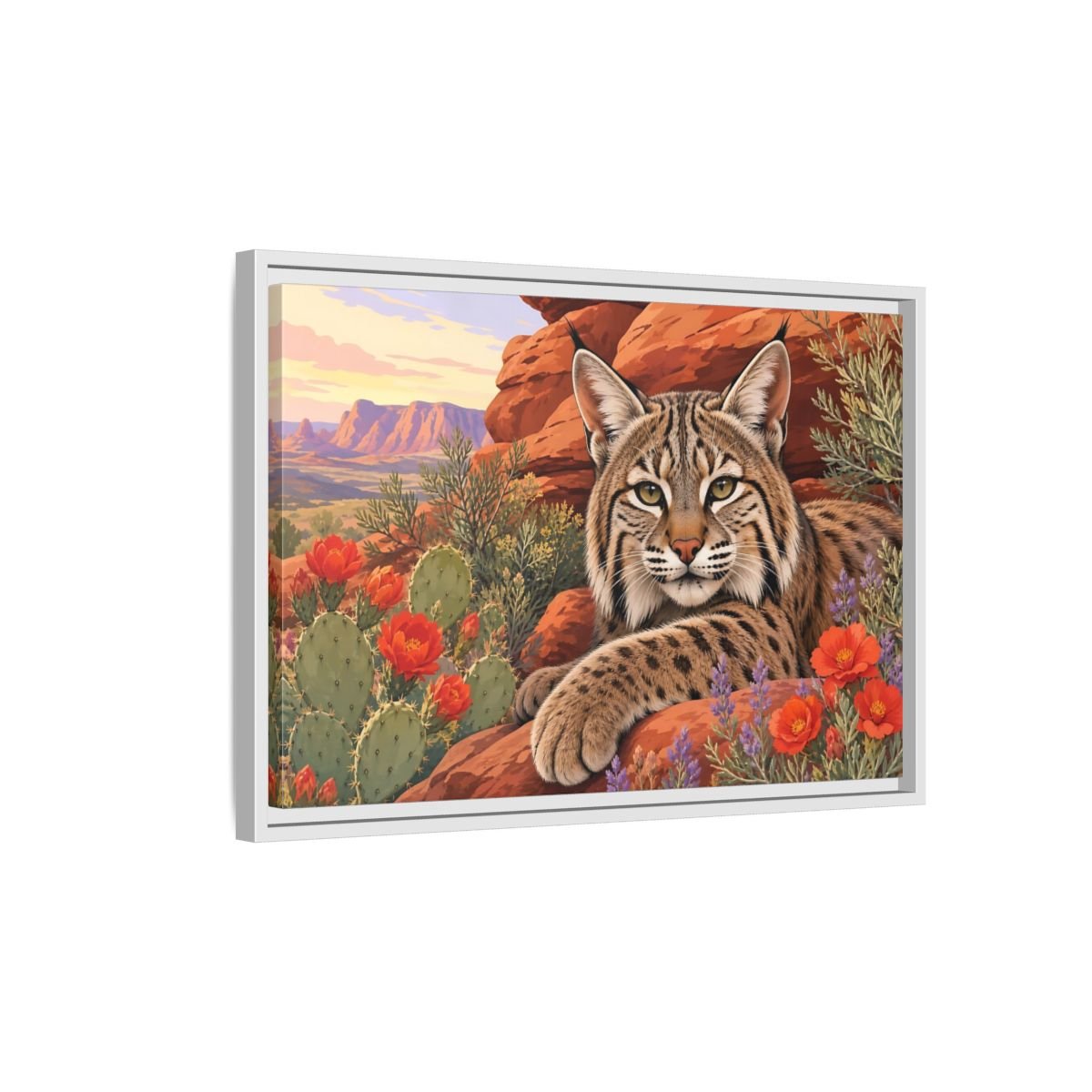 Animals Bobcat Desert Framed Canvas Print – Realistic Living Room, Large Wall - YesArtYes