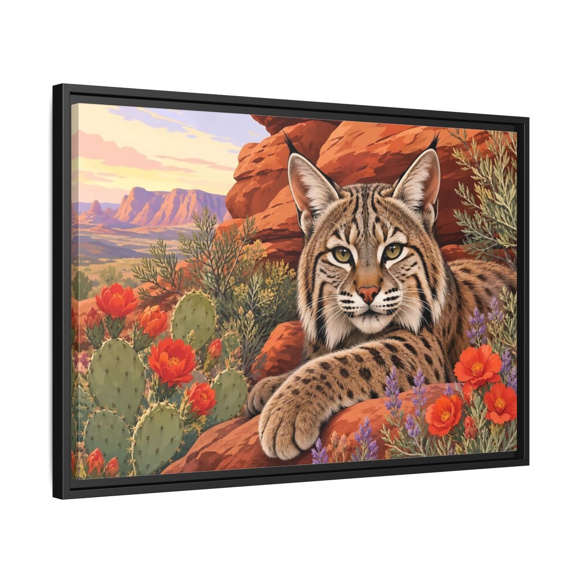 Animals Bobcat Desert Framed Canvas Print – Realistic Living Room, Large Wall - YesArtYes