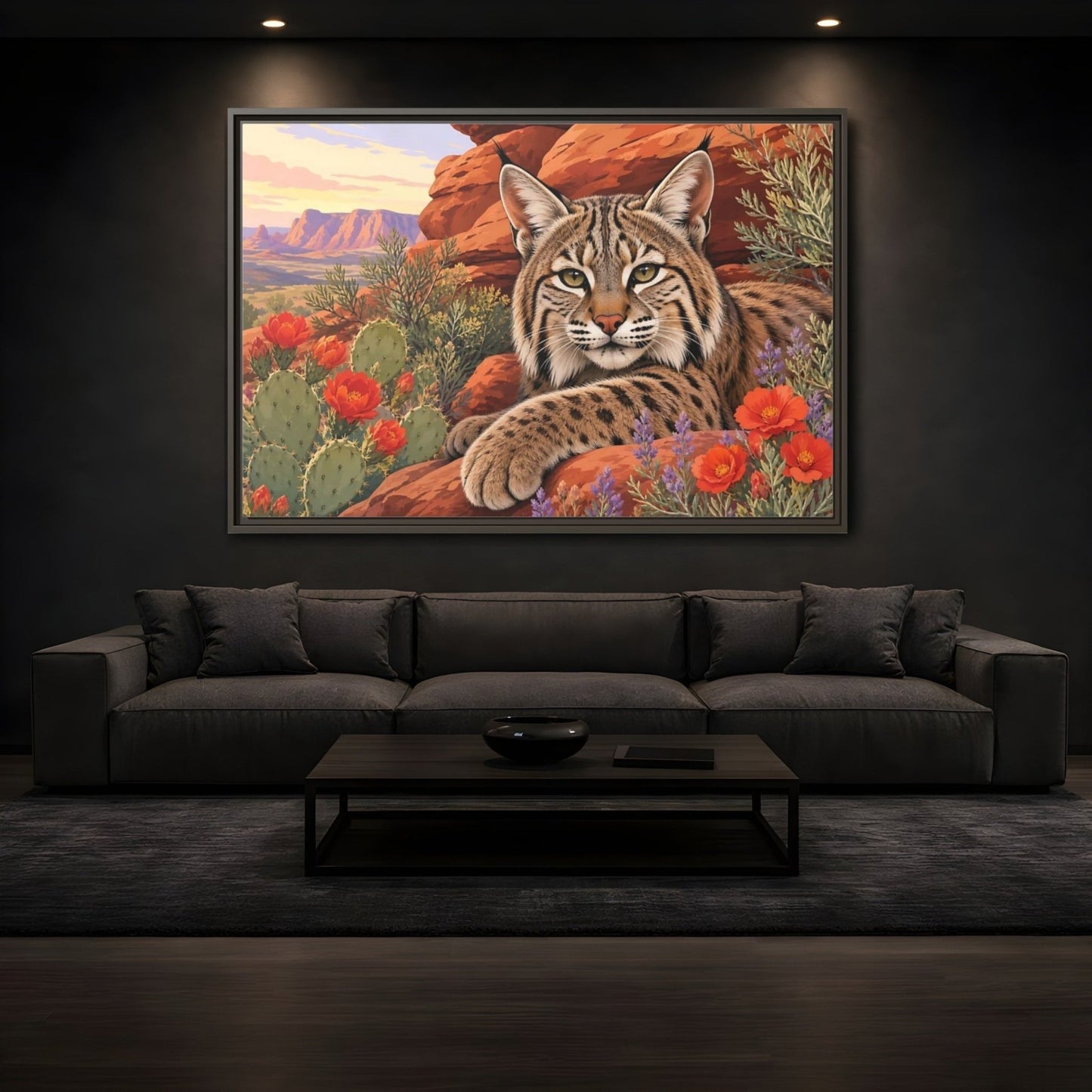 Animals Bobcat Desert Framed Canvas Print – Realistic Living Room, Large Wall - YesArtYes