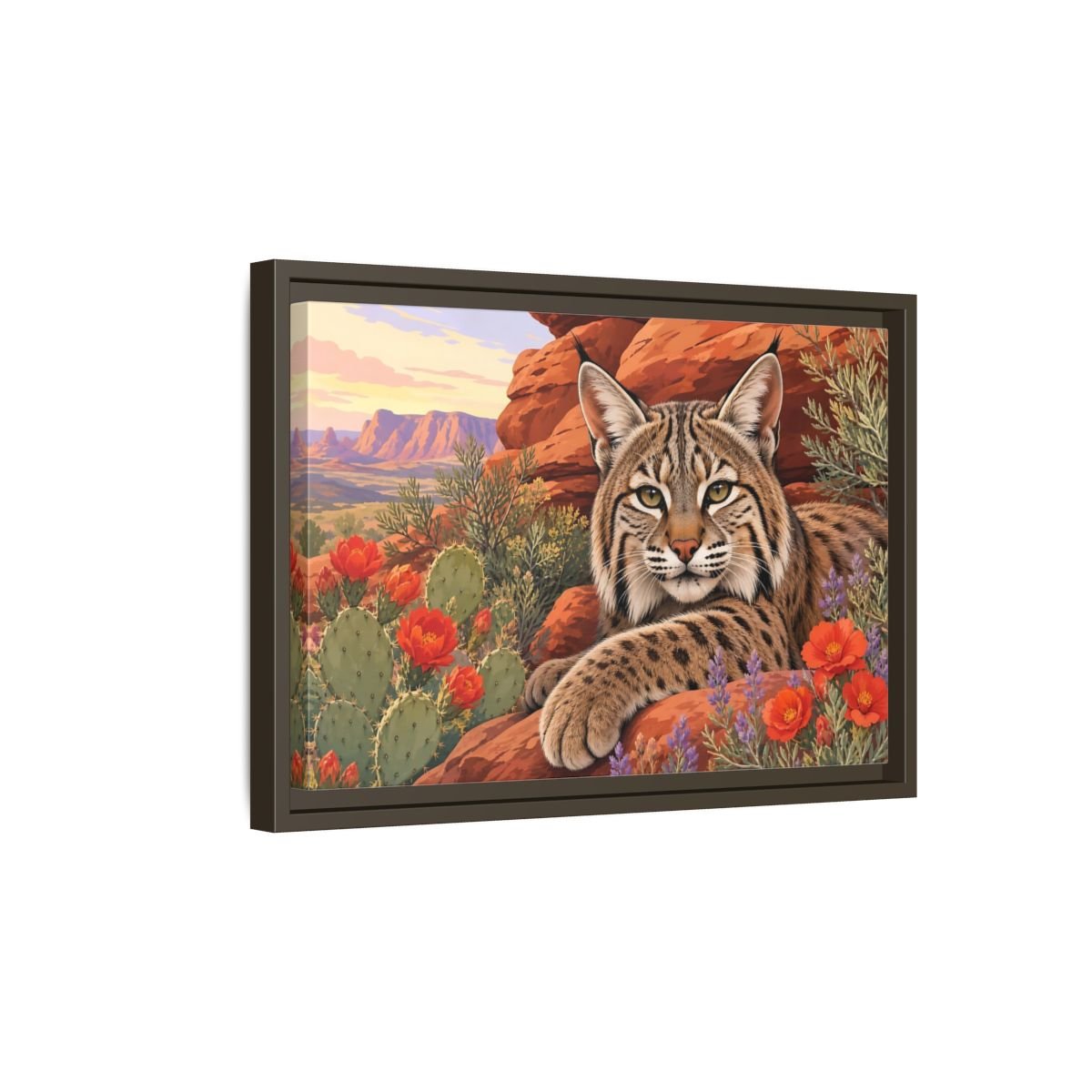 Animals Bobcat Desert Framed Canvas Print – Realistic Living Room, Large Wall - YesArtYes