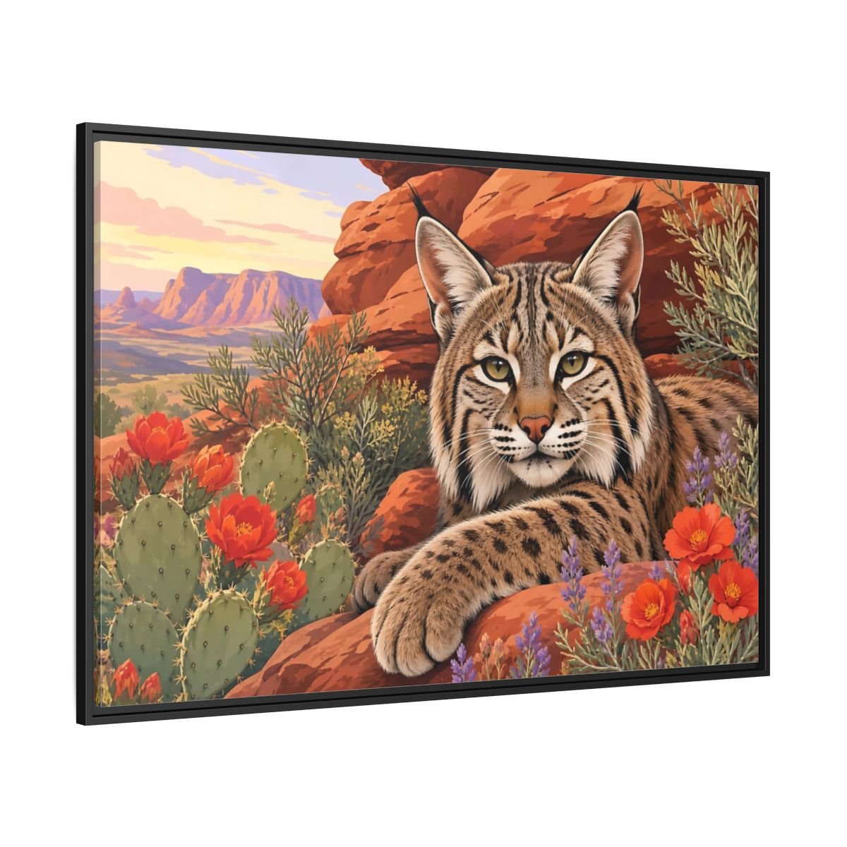 Animals Bobcat Desert Framed Canvas Print – Realistic Living Room, Large Wall - YesArtYes