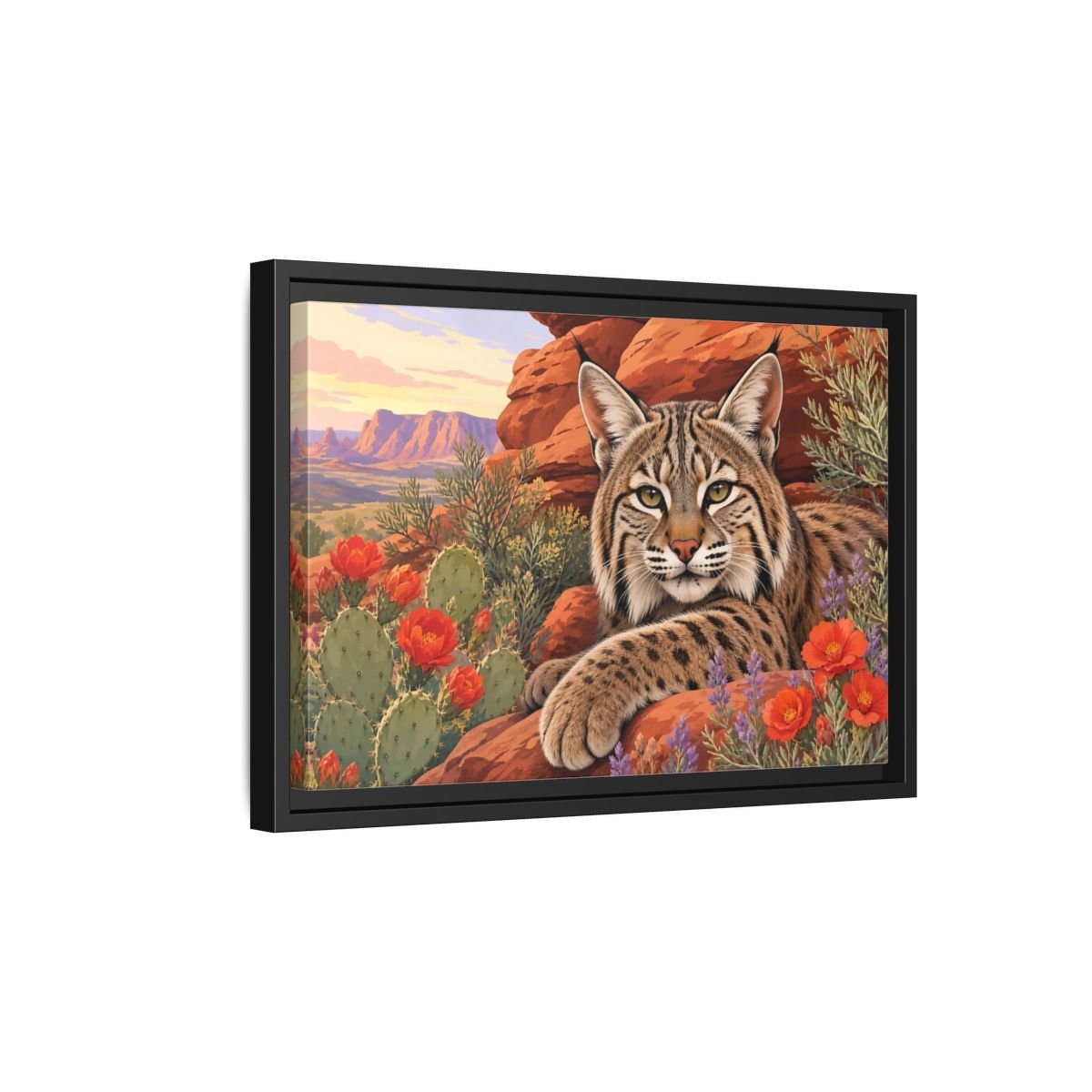 Animals Bobcat Desert Framed Canvas Print – Realistic Living Room, Large Wall - YesArtYes