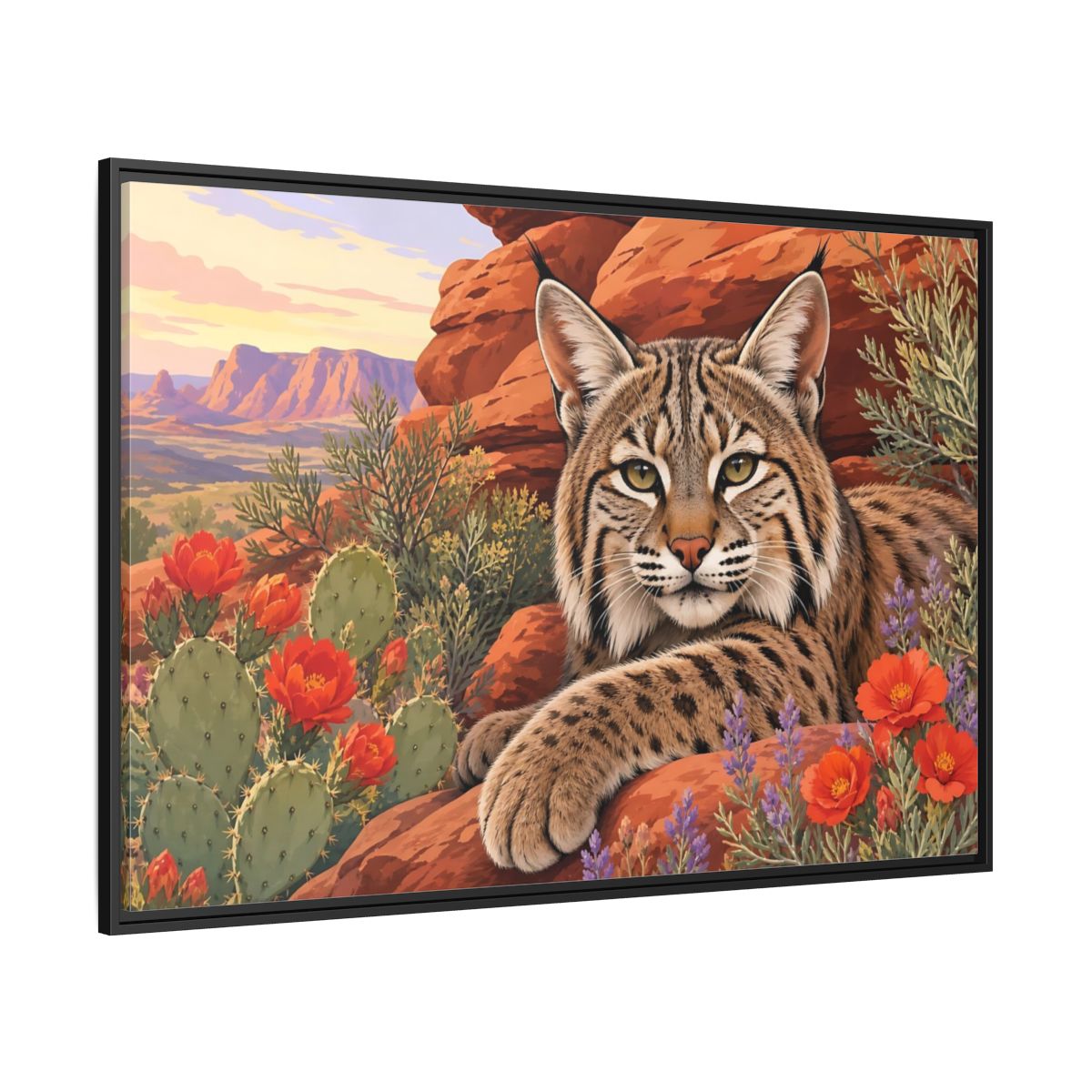Side Mockup 12. Animals Bobcat Bobcat Desert shown as stretched canvas wall art