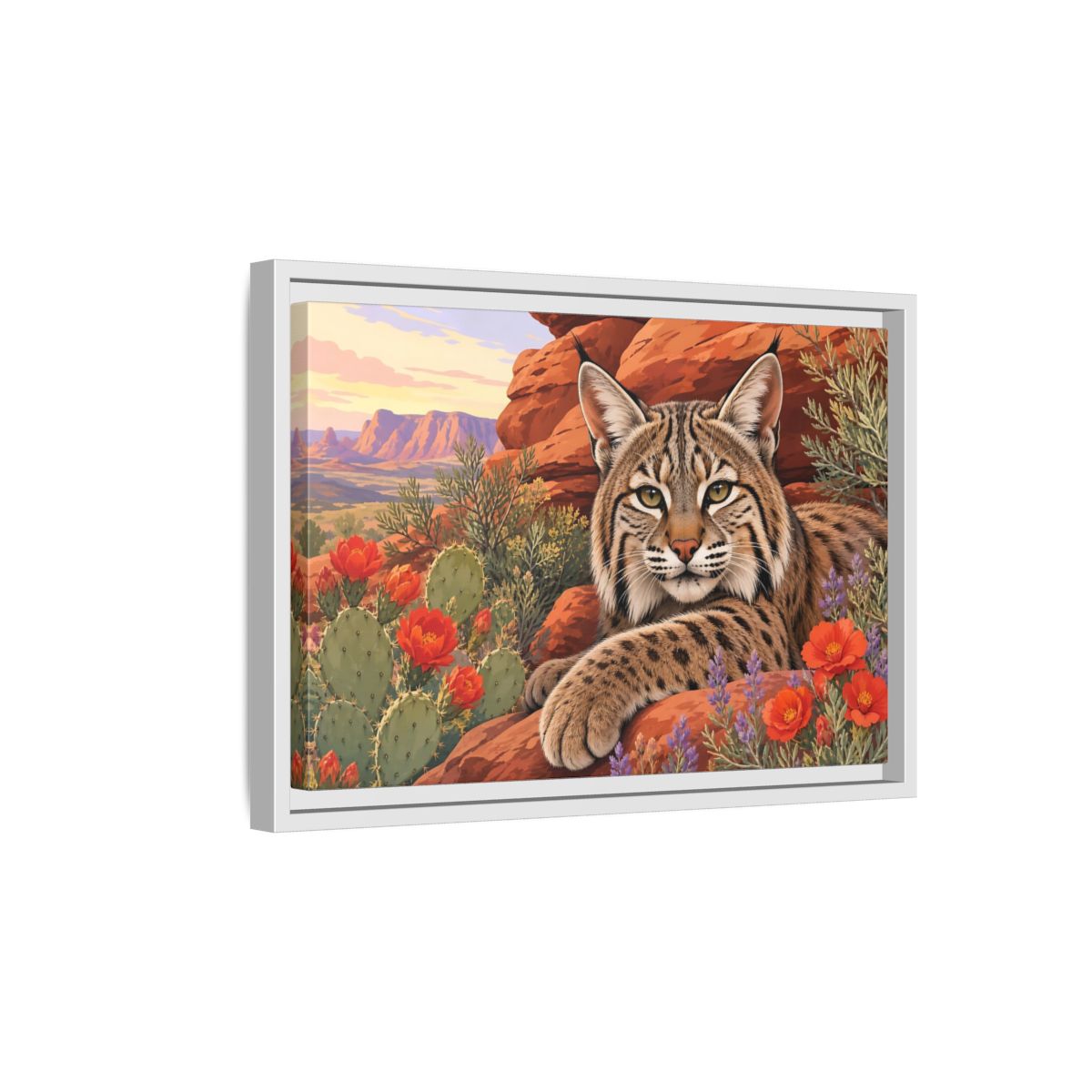 Side Mockup 4. Animals Bobcat Bobcat Desert shown as stretched canvas wall art