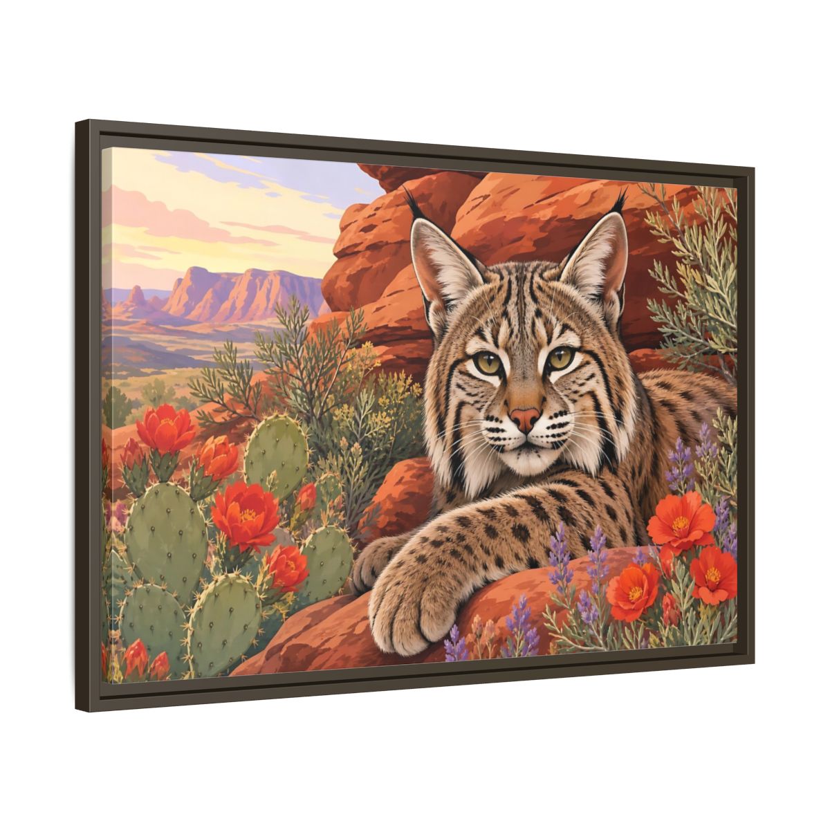 Side Mockup 11. Animals Bobcat Bobcat Desert shown as stretched canvas wall art