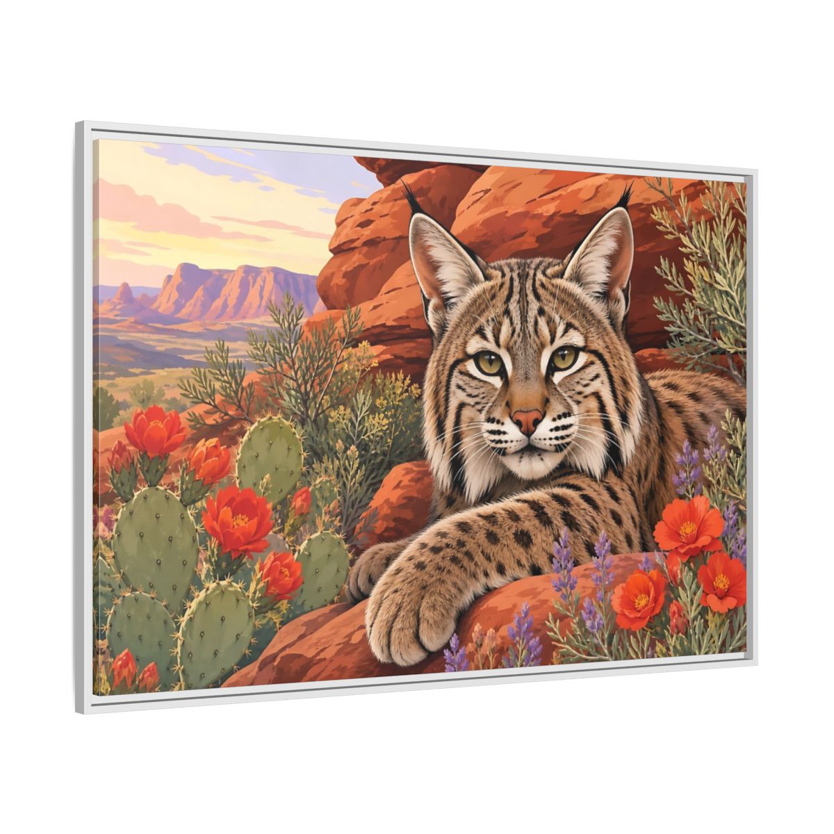 Side Mockup 7. Animals Bobcat Bobcat Desert shown as stretched canvas wall art