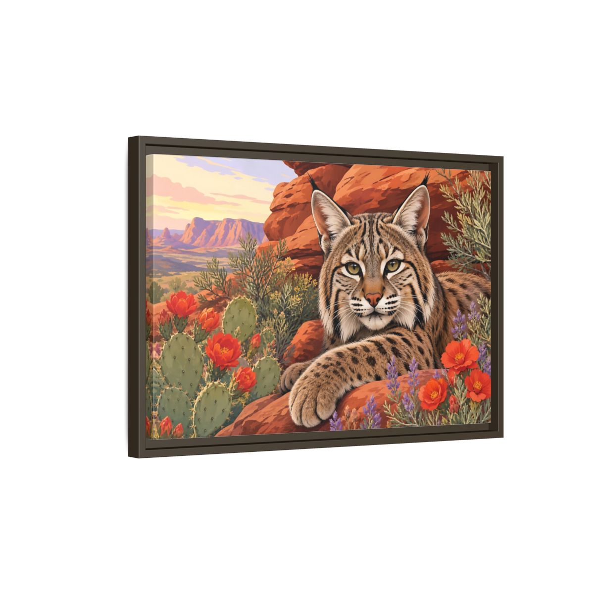 Side Mockup 2. Animals Bobcat Bobcat Desert shown as stretched canvas wall art