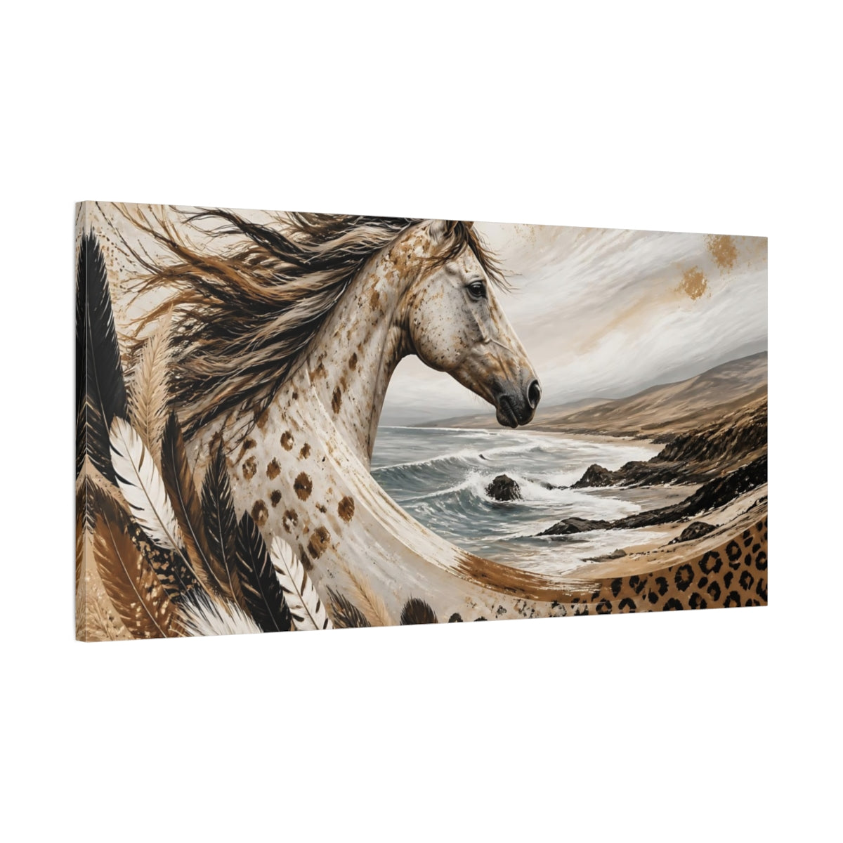 Main Mockup. Animals Boho Coastal Horse Portrait shown as canvas print