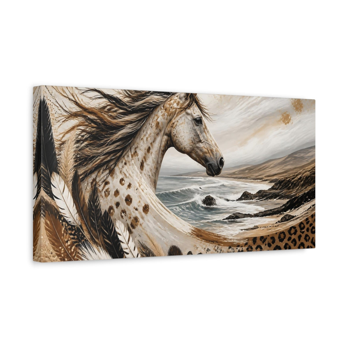 Side Mockup 3. Animals Boho Coastal Horse Portrait shown as canvas print