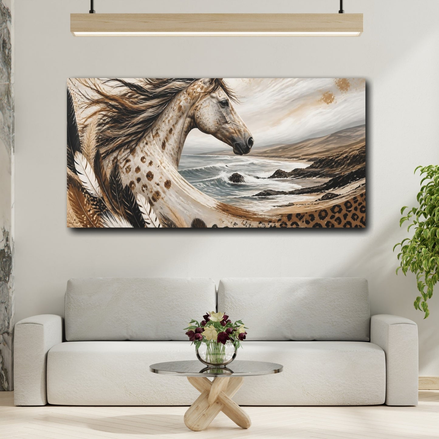 Mockup 2. Animals Boho Coastal Horse Portrait shown as canvas print