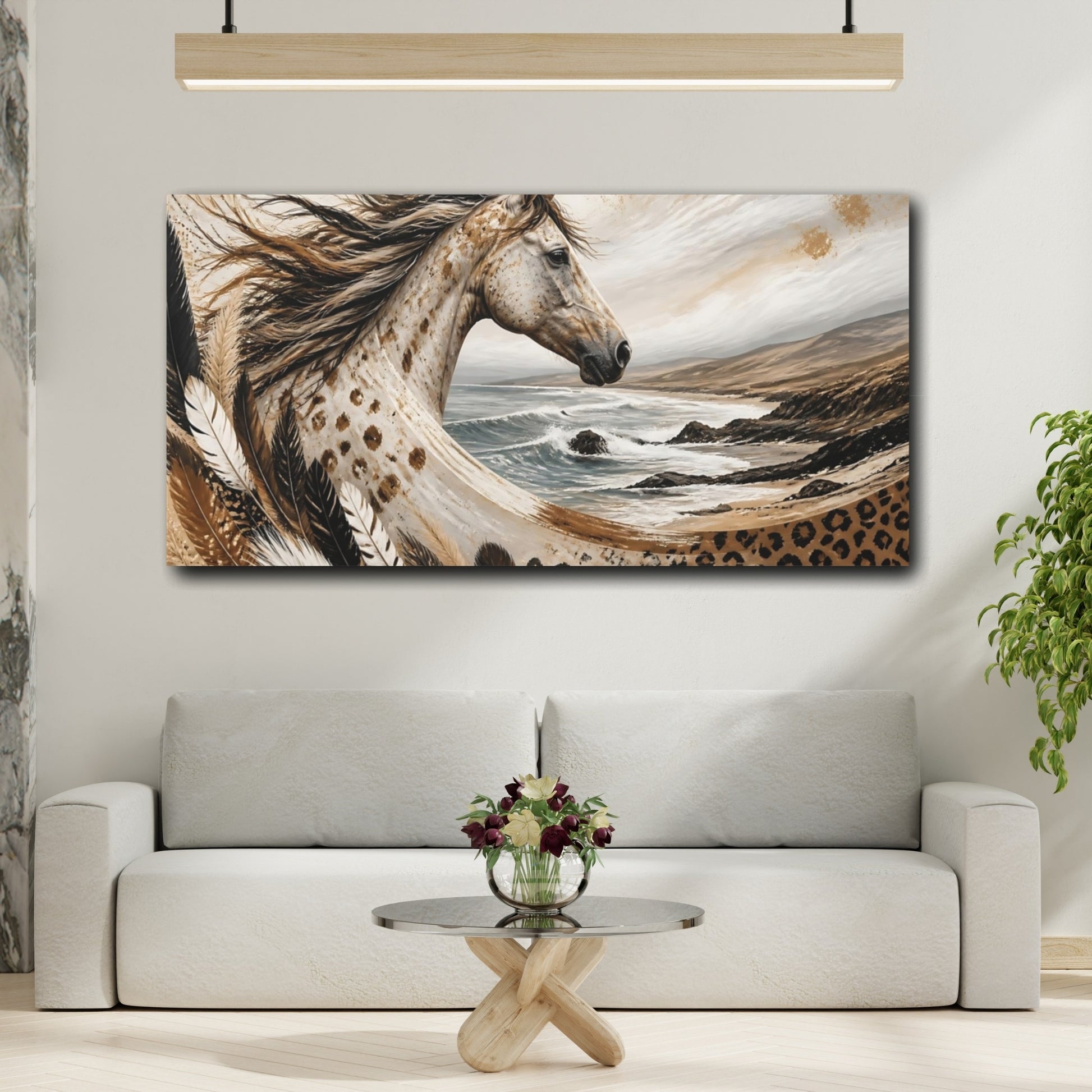 Mockup 2. Animals Boho Coastal Horse Portrait shown as canvas print